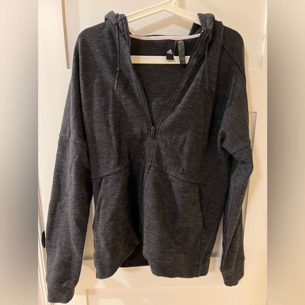 Adidas zip up hoodie - dark gray - Medium - preowned